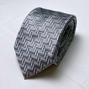 Cezani Mens Silk Woven Basketweave Geometric Necktie OS Grey Silver Business